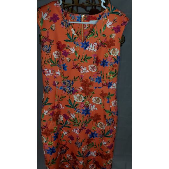 Calvin Klein Orange Floral Sleeveless Sheath Dress Size 12 - Picture 3 of 7